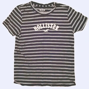 HOLLISTER navy and white striped short sleeve logo tee Size Small